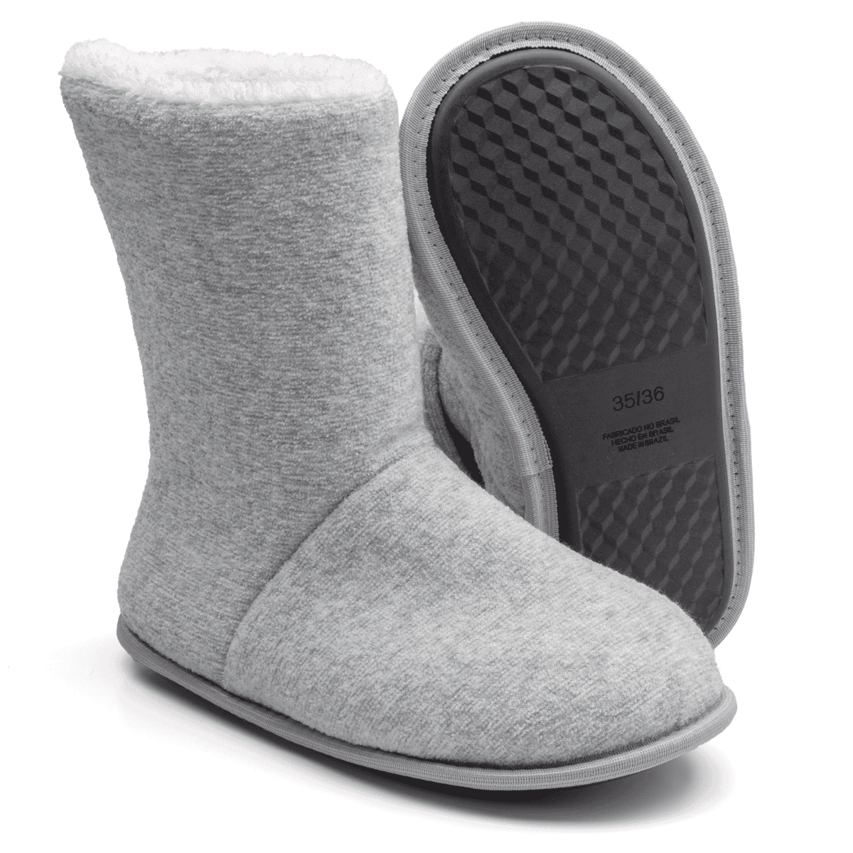 Pantufa Bota Polar Cano Alto Cinza Unissex Sola Antiderrapante Adulta e Infantil Super Quentinha e Fofinha Cinza 3