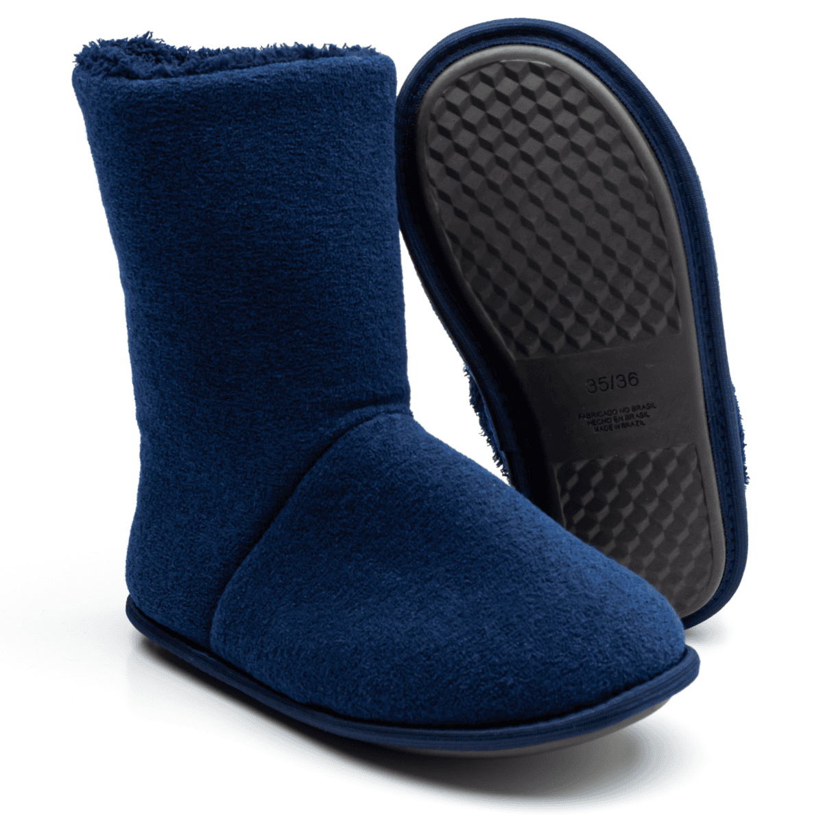 Pantufa Bota Polar Cano Alto Azul Unissex Sola Antiderrapante Adulta e Infantil Super Quentinha e Fofinha Azul Marinho 2