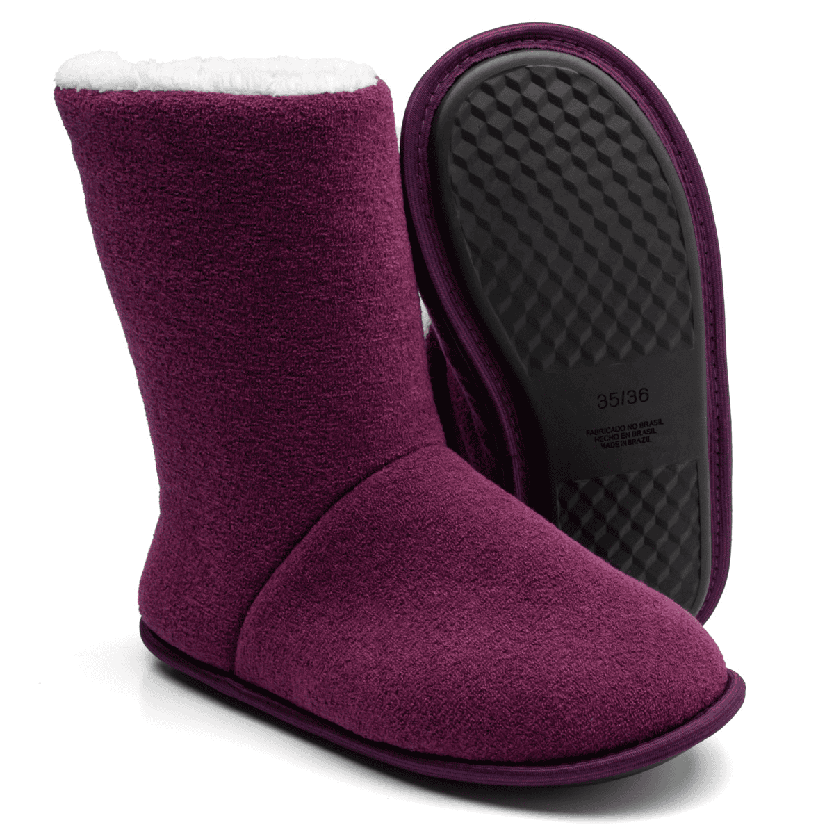 Pantufa Bota Polar Cano Alto Bordo Unissex Sola Antiderrapante Adulta e Infantil Super Quentinha e Fofinha Bordô 3