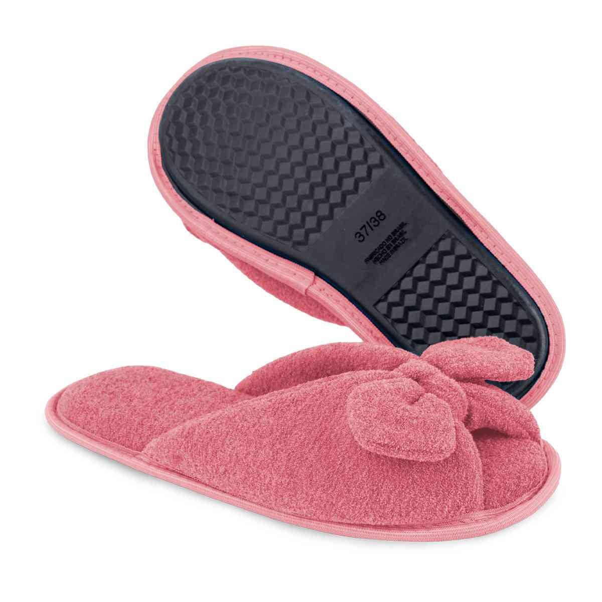 Pantufa Feminina Salmão Com Laço Antiderrapante Super Fofinha e Resistente Chinelo de Quarto Salmão 3