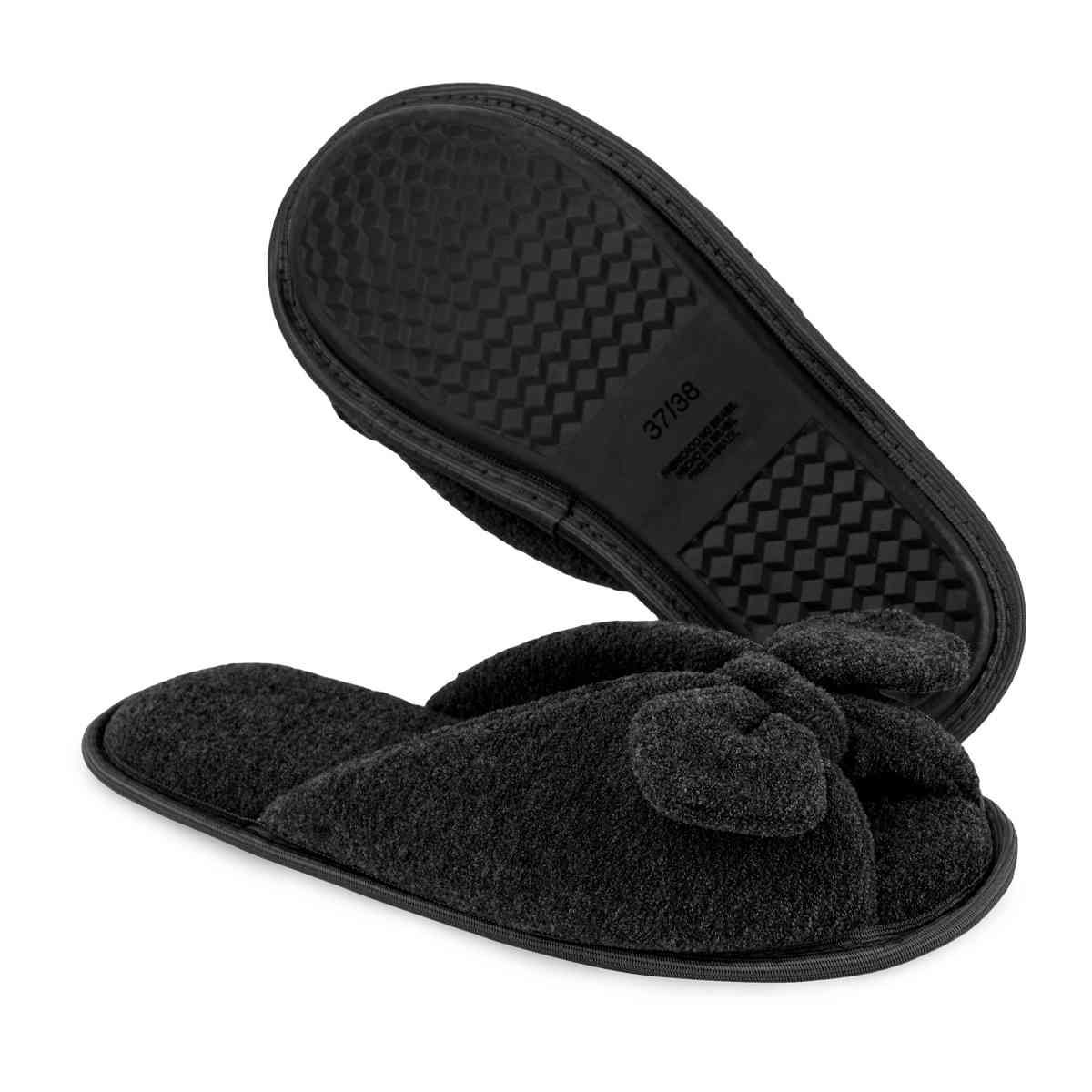 Pantufa Feminina Preta Com Laço Antiderrapante Super Fofinha e Resistente Chinelo de Quarto Preto 2