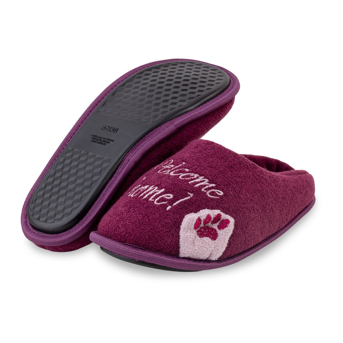 Pantufa Gatinho Feliz Bordo Chinelo de Quarto Antiderrapante Adulta e Infantil Super Fofinha e Resistente Bordô 4