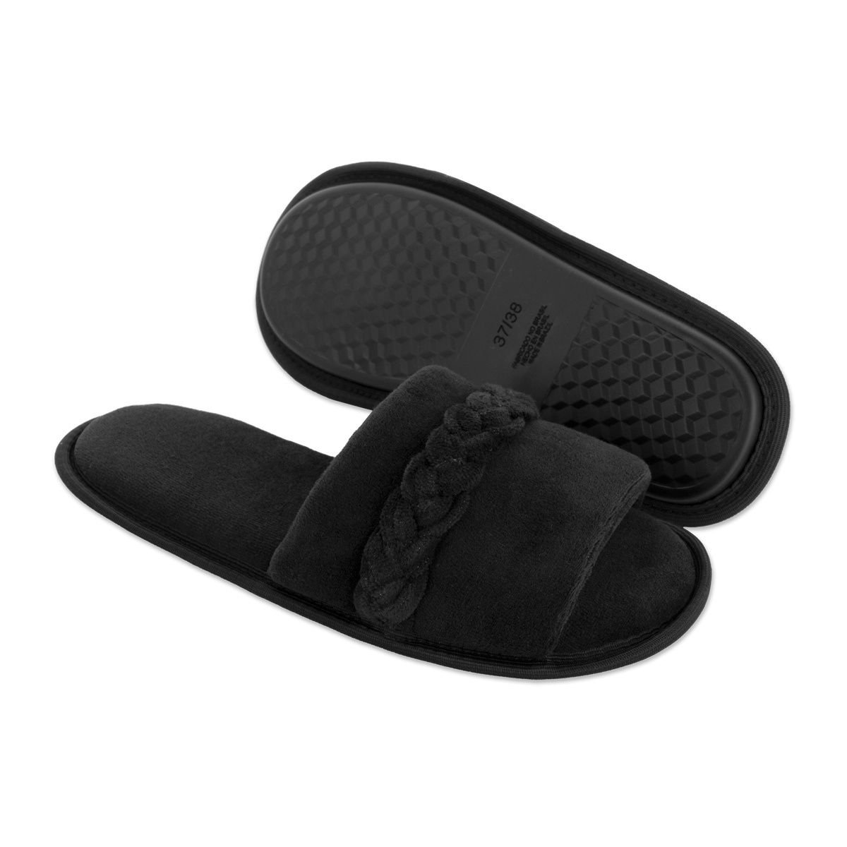 Pantufa Slide Preta com Trança Sola Antiderrapante Chinelo de Quarto Super Macio e Resistente Preto 2