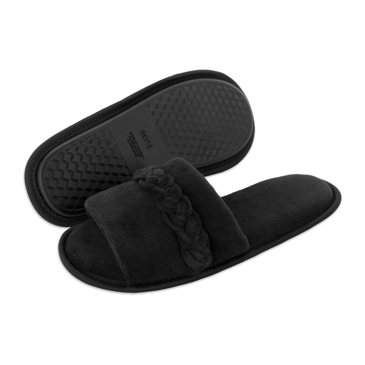 Pantufa Slide Preta com Trança Sola Antiderrapante Chinelo de Quarto Super Macio e Resistente Preto 5