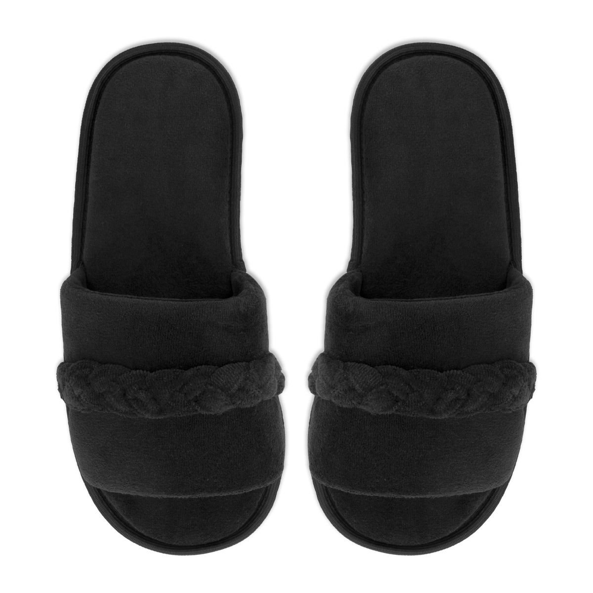 Pantufa Slide Preta com Trança Sola Antiderrapante Chinelo de Quarto Super Macio e Resistente Preto 6