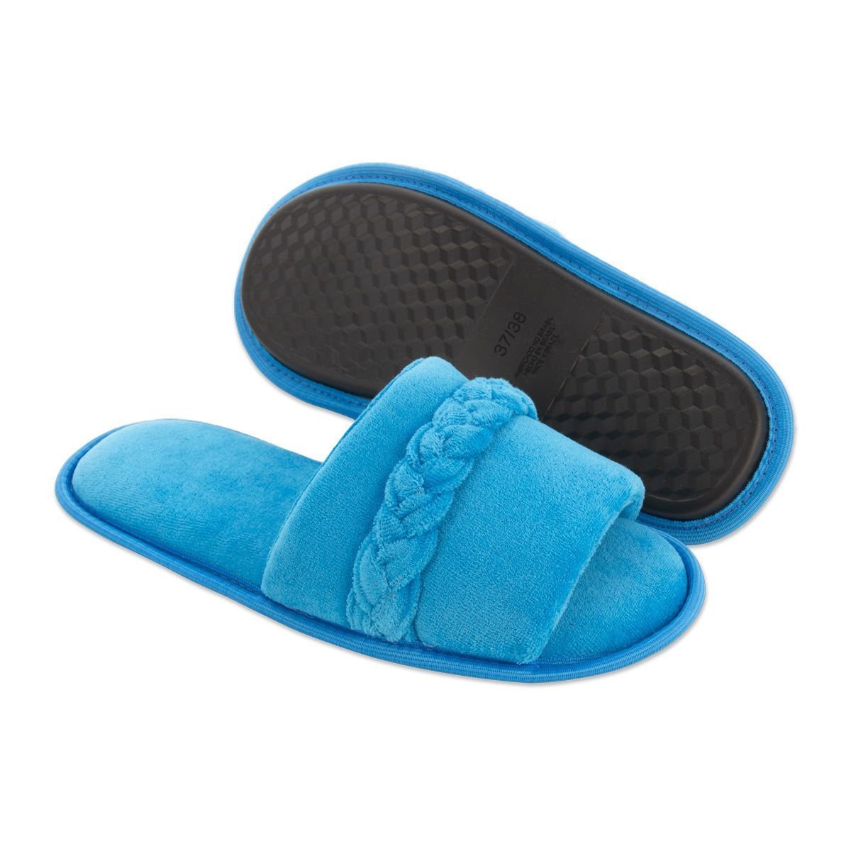 Pantufa Slide Azul com Trança Sola Antiderrapante Chinelo de Quarto Super Macio e Resistente Azul 3