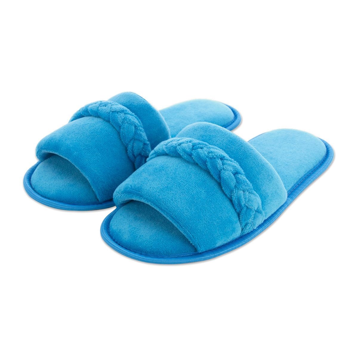 Pantufa Slide Azul com Trança Sola Antiderrapante Chinelo de Quarto Super Macio e Resistente
