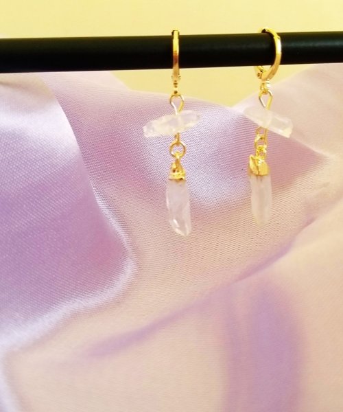 Semijoia - Brinco de Cristal Duplo - Quartzo Transparente - Ouro 18k Dourado 4