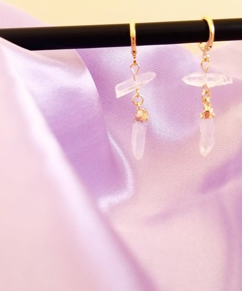 Semijoia - Brinco de Cristal Duplo - Quartzo Transparente - Ouro 18k Dourado 6