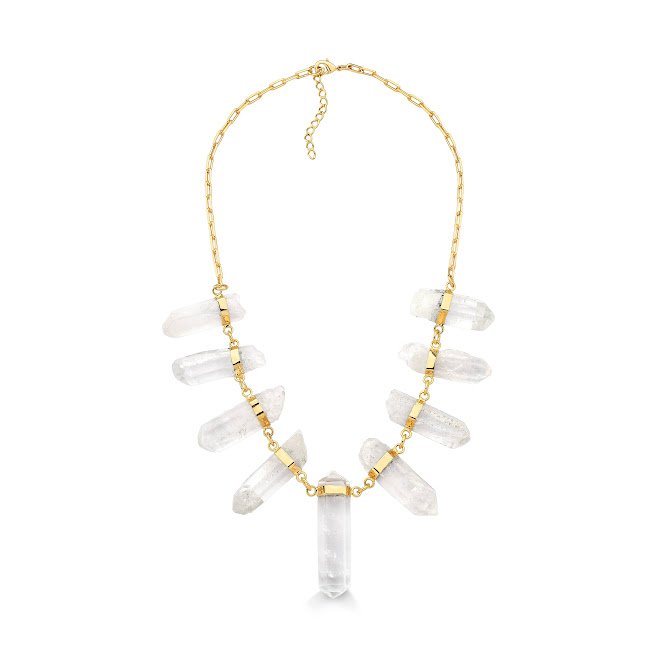 Semijoia - Colar 9 Bastões de Quartzo Transparente Naturais - Ouro 18k