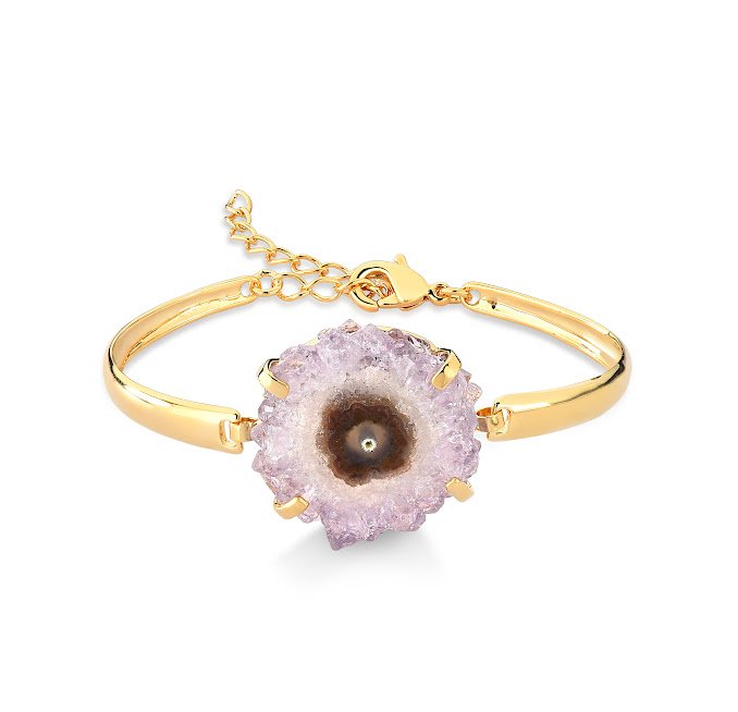 Semijoia - Pulseira Flor Cristal Estactite Ametista Natural - Ouro 18k