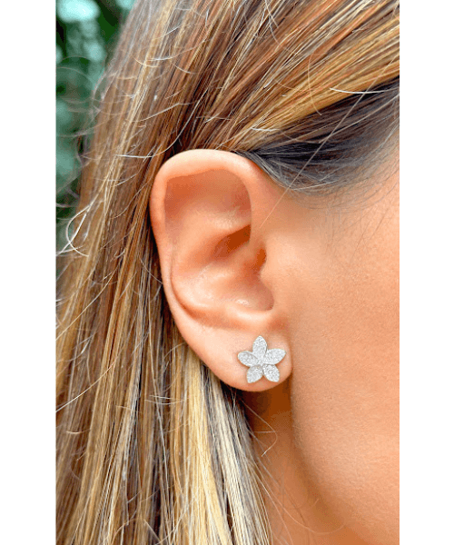 Joia - Brinco Florescer Cravejado com Cristais - Prata 925 e Banho em Ródio Branco Prata 3