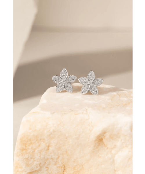 Joia - Brinco Florescer Cravejado com Cristais - Prata 925 e Banho em Ródio Branco Prata 4