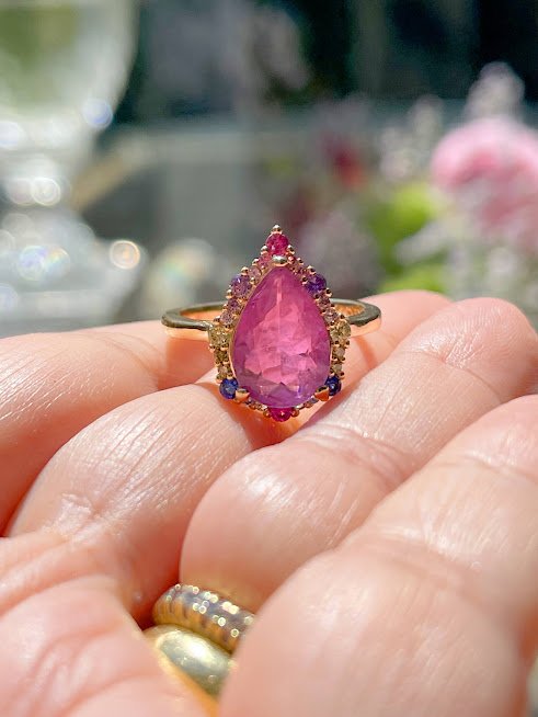 Semijoia  Anel Cristal Fusion Ametista e Zircônias - Ouro 18k Dourado 3