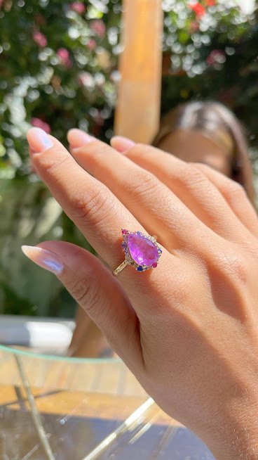 Semijoia  Anel Cristal Fusion Ametista e Zircônias - Ouro 18k Dourado 4