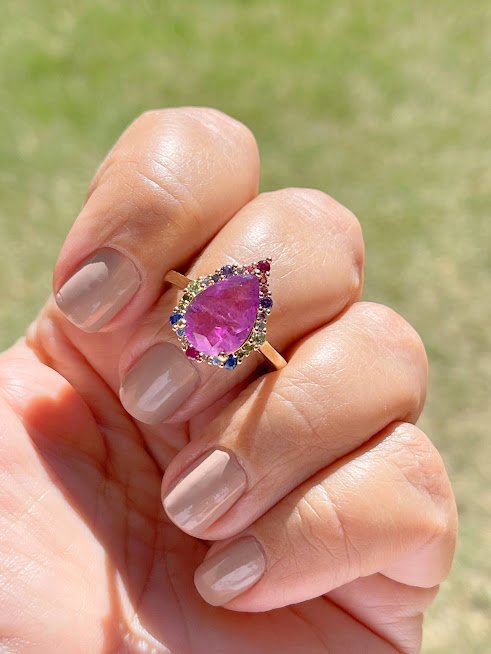 Semijoia  Anel Cristal Fusion Ametista e Zircônias - Ouro 18k Dourado 5