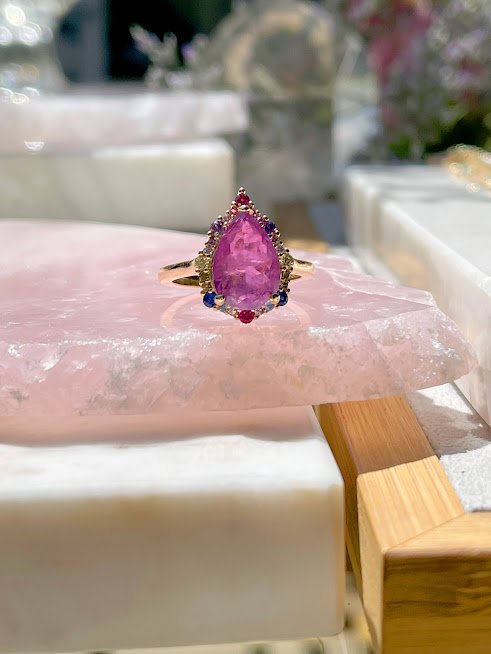 Semijoia  Anel Cristal Fusion Ametista e Zircônias - Ouro 18k Dourado 6