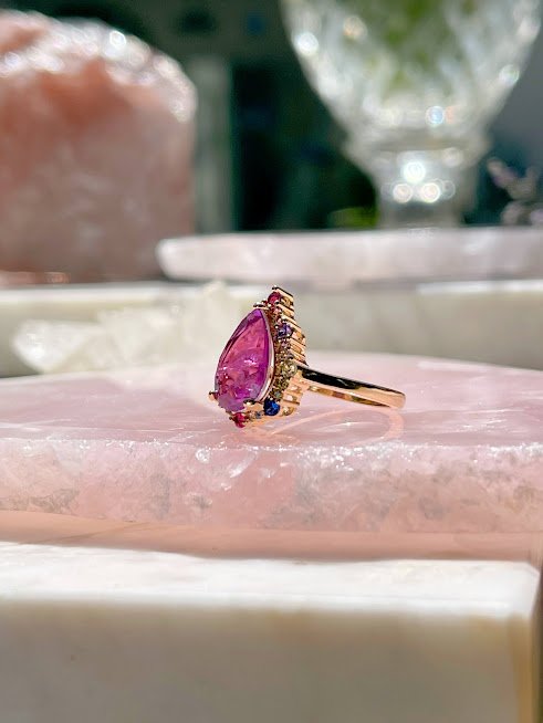 Semijoia  Anel Cristal Fusion Ametista e Zircônias - Ouro 18k Dourado 7