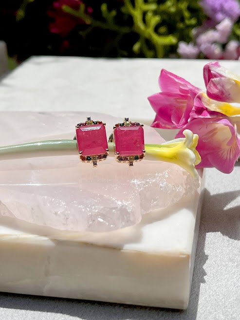 Semijoia - Brinco Fusion Turmalina Rosa e Cristais Coloridos - Ouro 18k Rosa 5