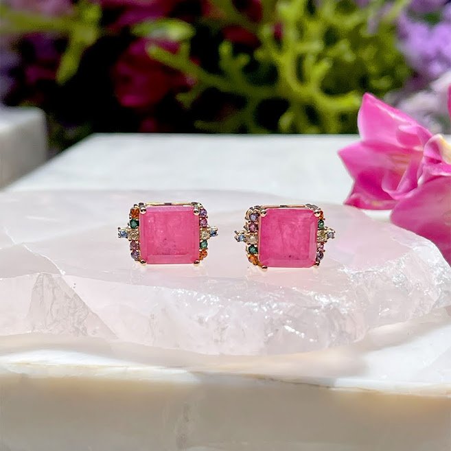 Semijoia - Brinco Fusion Turmalina Rosa e Cristais Coloridos - Ouro 18k Rosa 8