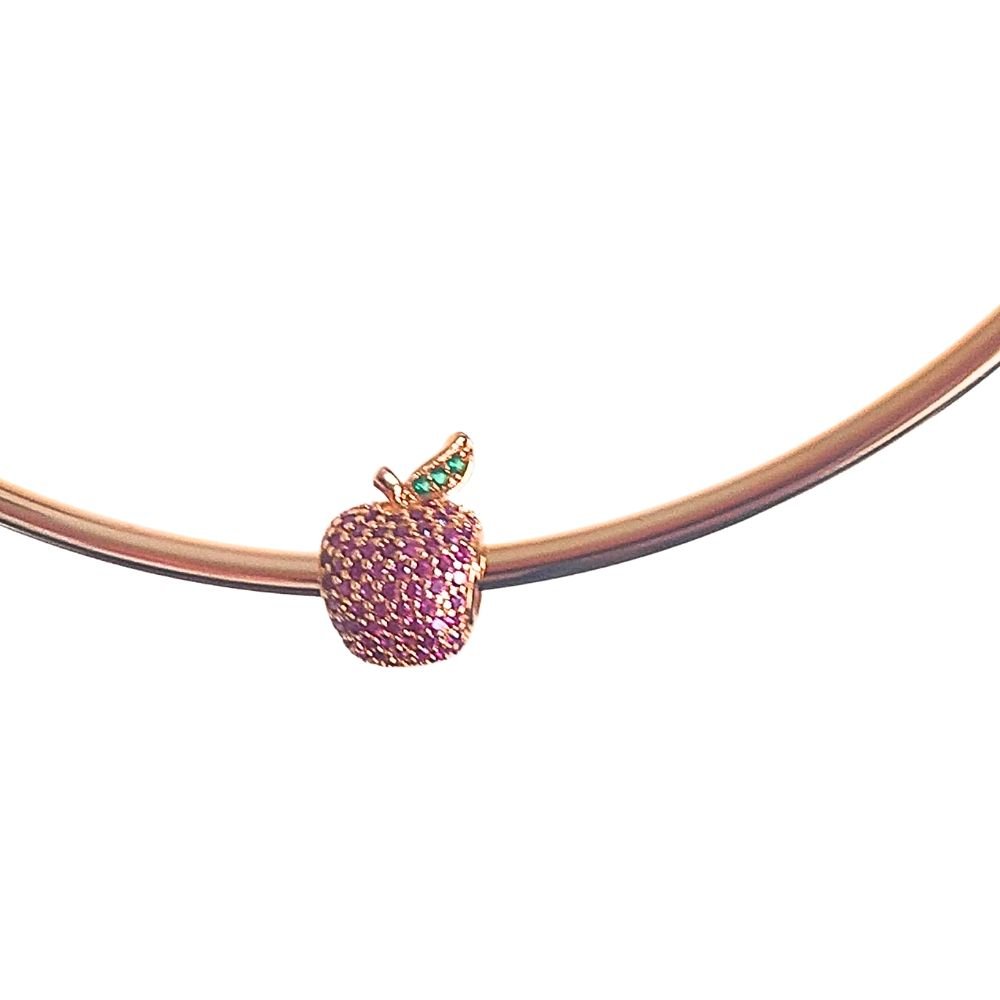 Semijoia - Choker aro rígido com Berloque de Maçãzinha Cravejada Zircônia Pink - Ouro 18k Dourado 4