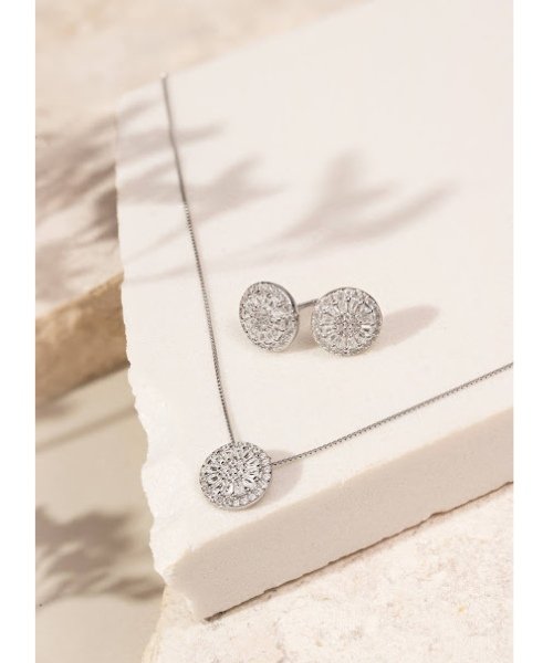 Joia - Conjunto Colar e Brincos Mandala Cravejados com Zircônias - Prata 925 e Banho em Ródio Branco Prata 5