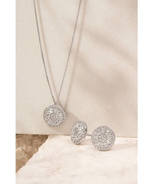 Joia - Conjunto Colar e Brincos Mandala Cravejados com Zircônias - Prata 925 e Banho em Ródio Branco Prata 6