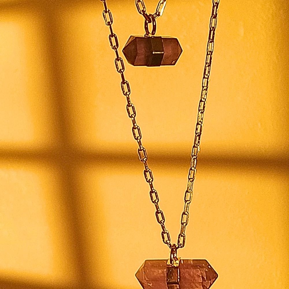 Semijoia - Colar Duplo com Cristais Ametista Biterminadas Naturais - Ouro 18k Dourado 4