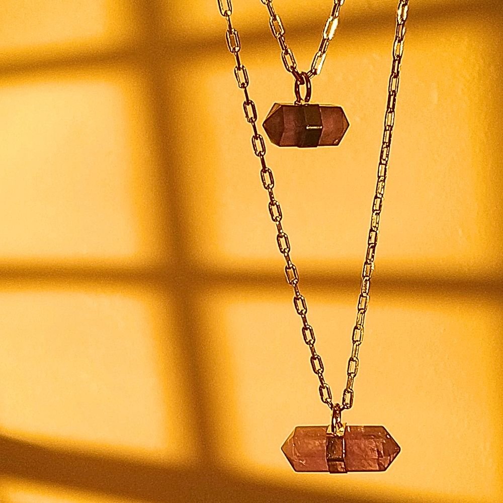 Semijoia - Colar Duplo com Cristais Ametista Biterminadas Naturais - Ouro 18k Dourado 5