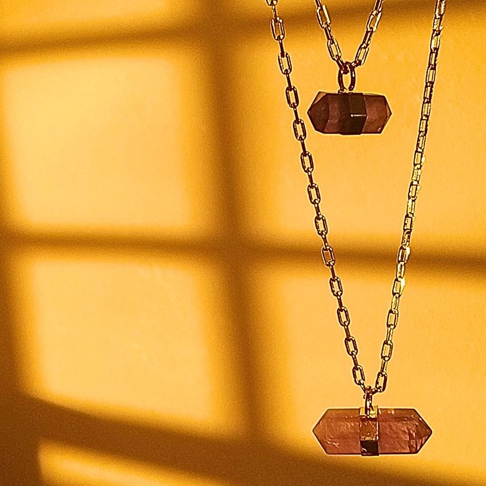 Semijoia - Colar Duplo com Cristais Ametista Biterminadas Naturais - Ouro 18k Dourado 7