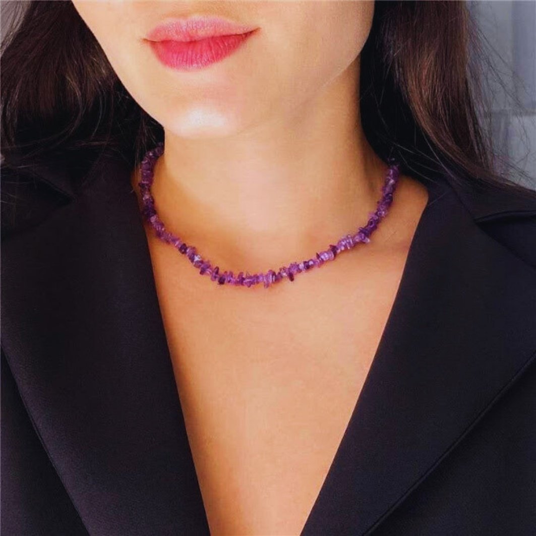 Semijoia - Colar Cristais Naturais Ametista com Medalha Olho de Hórus com Cristal Opalina - Ouro 18k Roxo 2