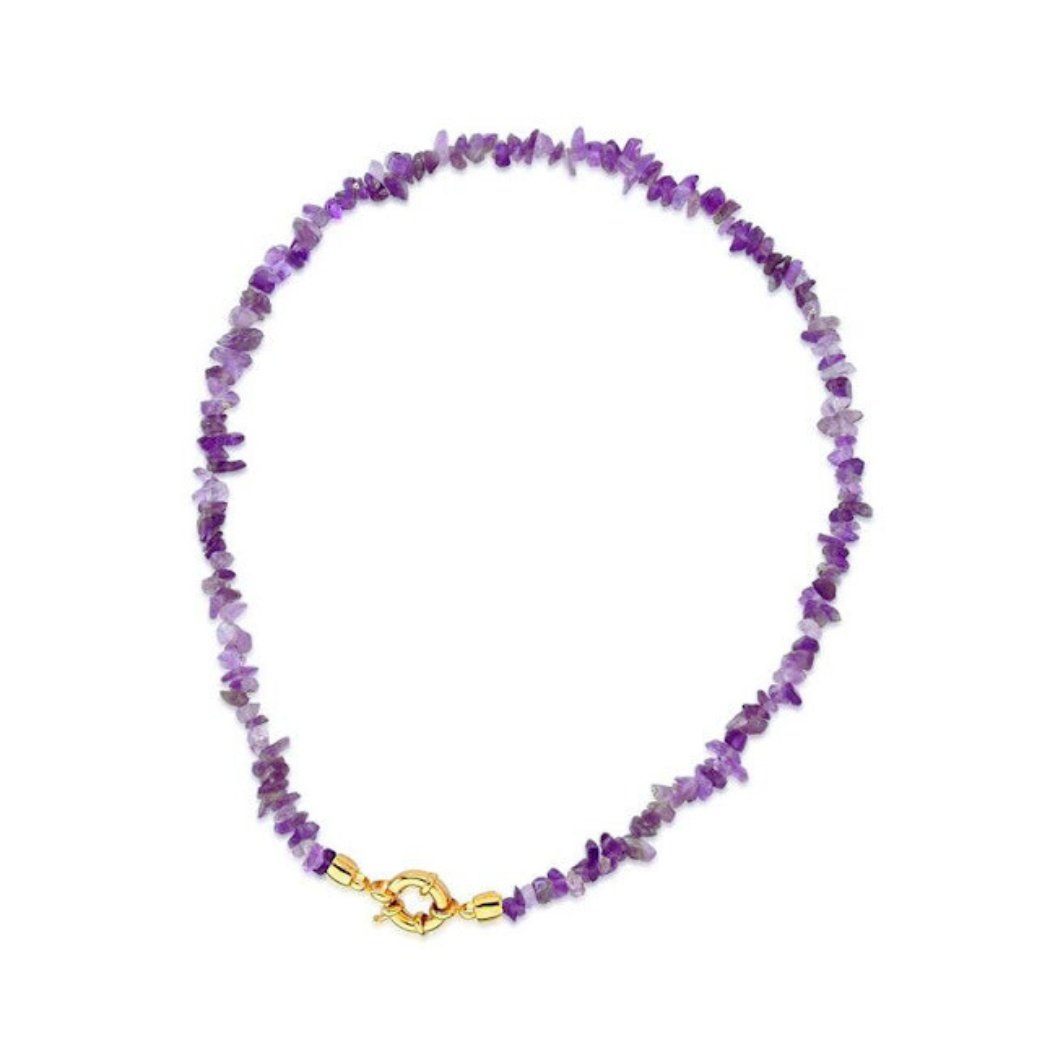 Semijoia - Colar Cristais Naturais Ametista com Medalha Olho de Hórus com Cristal Opalina - Ouro 18k Roxo 3
