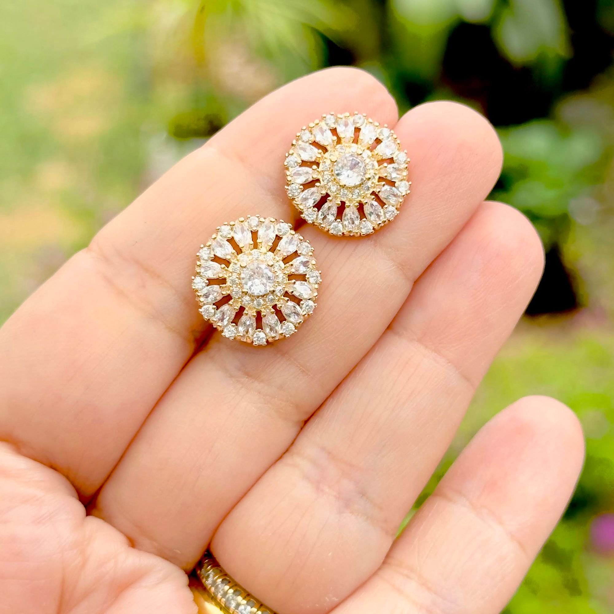 Semijoia - Brinco Mandala com Cristais - Ouro 18k Dourado 4