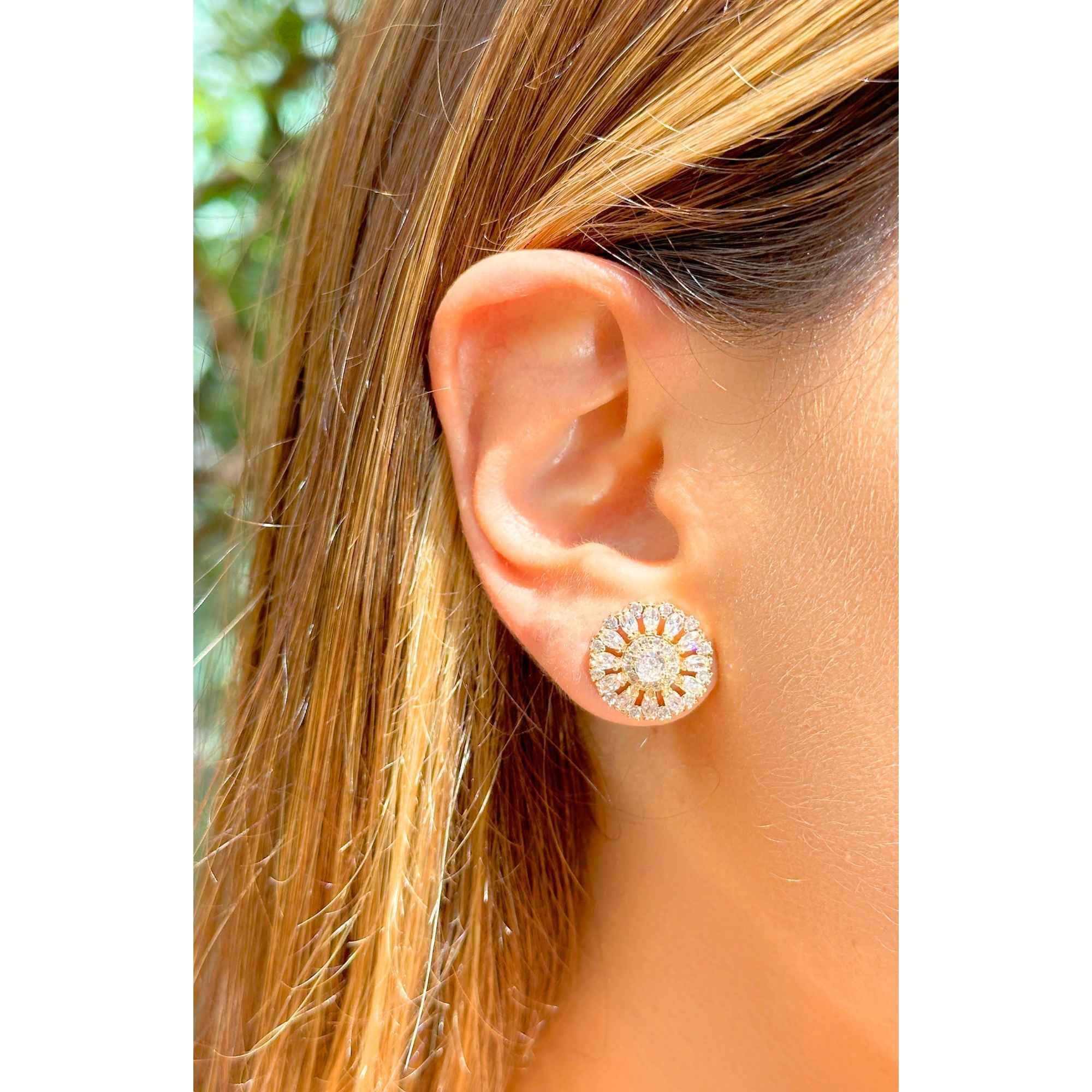 Semijoia - Brinco Mandala com Cristais - Ouro 18k Dourado 5