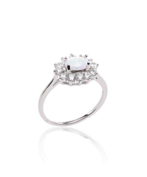 Joia - Anel Boreal Opala Bordada com Cristais - Prata 925 e Banho em Ródio Branco