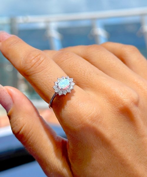 Joia - Anel Boreal Opala Bordada com Cristais - Prata 925 e Banho em Ródio Branco Prata 3