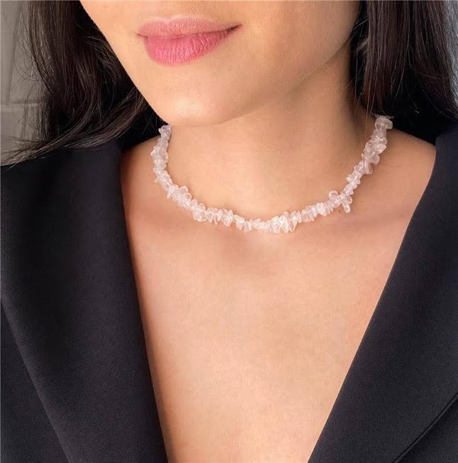 Semijoia - Colar Cristais Naturais Quartzo Rosa com Medalha Árvore da Vida com Cristal Opalina - Ouro 18k Prata 2