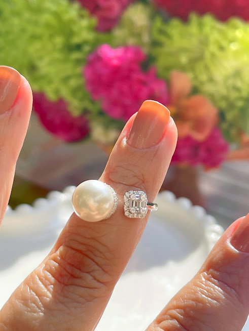 Joia - Anel Luz Pérola e Cristais - Prata 925 e Banho em Ródio Branco Prata/Branco 4