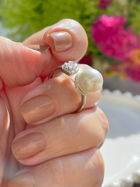 Joia - Anel Luz Pérola e Cristais - Prata 925 e Banho em Ródio Branco Prata/Branco 5