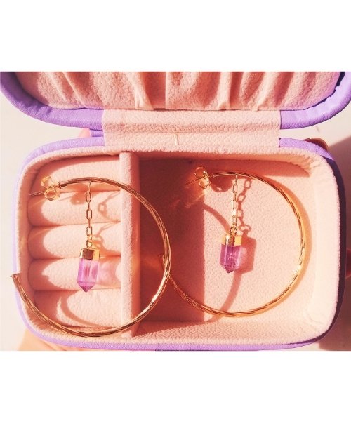 Semijoia - Brinco Argola com Pedra Natural Ametista - Ouro 18k Dourado 5