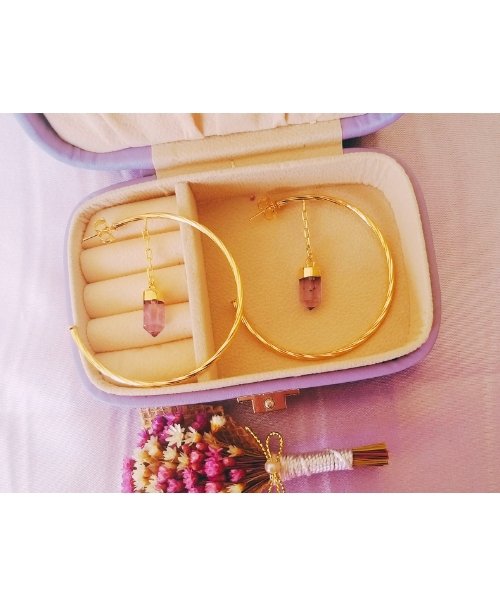 Semijoia - Brinco Argola com Pedra Natural Ametista - Ouro 18k Dourado 7