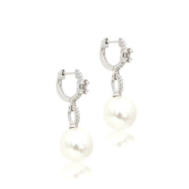 Joia - Brinco Pérola com Cristais - Prata 925 e Banho em Ródio Branco