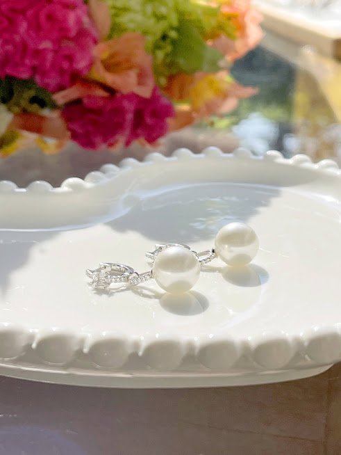 Joia - Brinco Pérola com Cristais - Prata 925 e Banho em Ródio Branco Prata 4