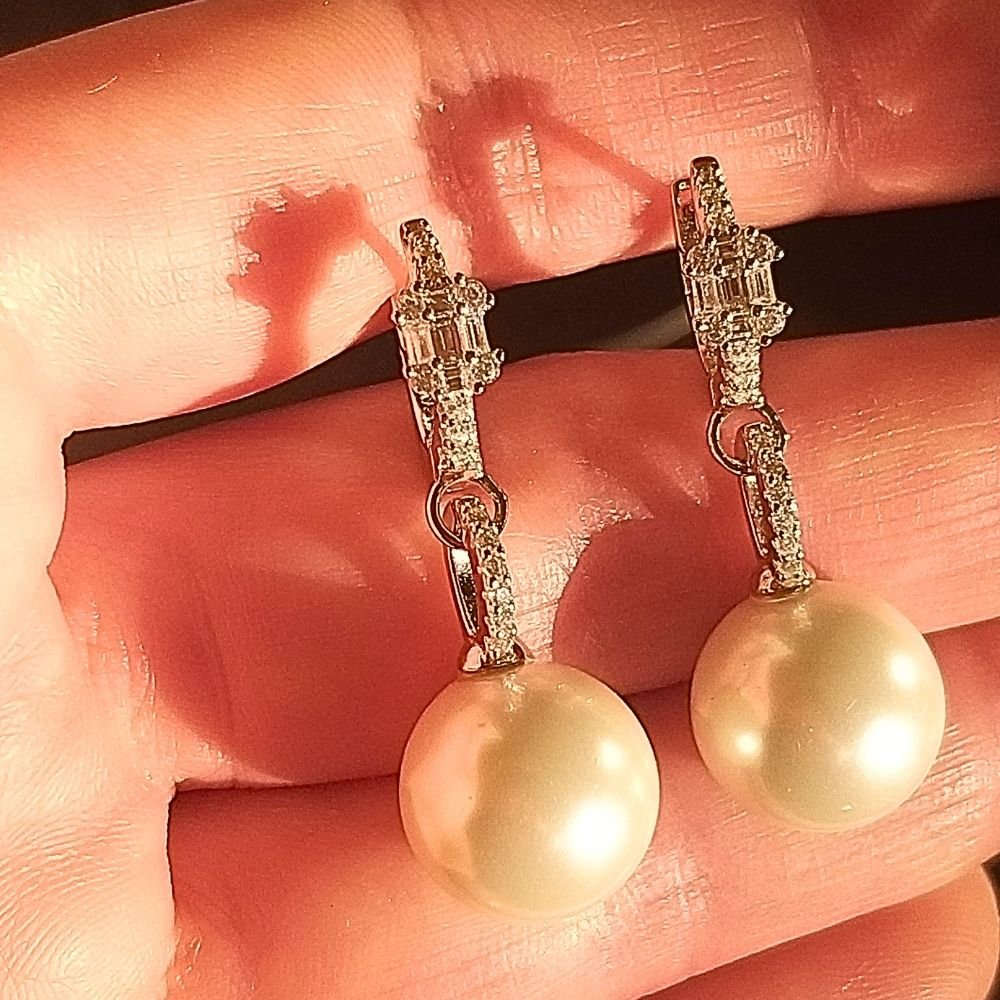 Joia - Brinco Pérola com Cristais - Prata 925 e Banho em Ródio Branco Prata 6