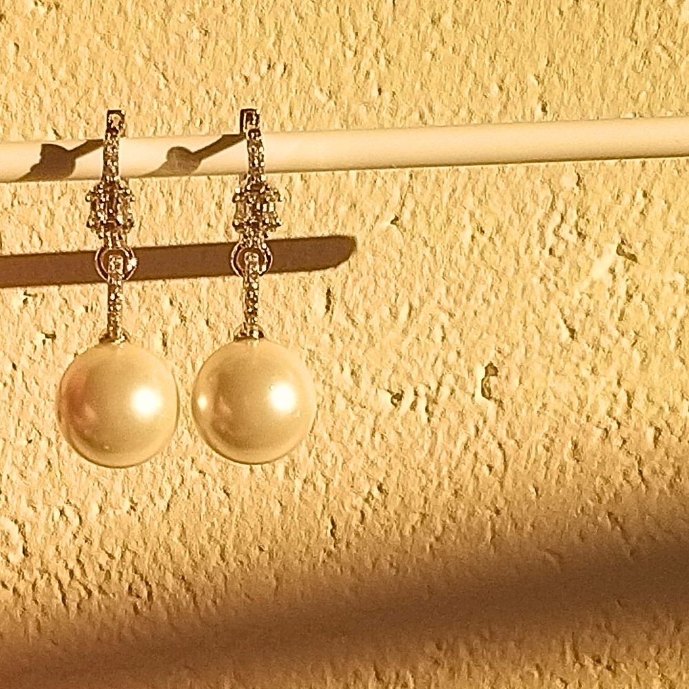 Joia - Brinco Pérola com Cristais - Prata 925 e Banho em Ródio Branco Prata 7