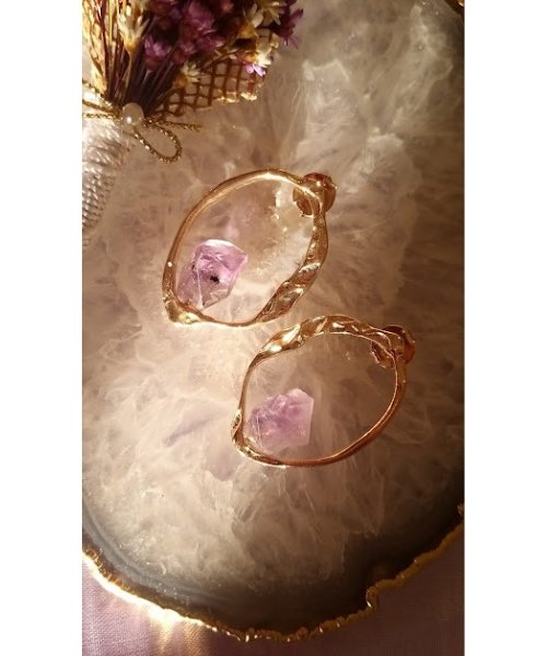 Semijoia - Brinco Folha Pedra Natural - Ametista Bruta - Ouro 18k Dourado 2