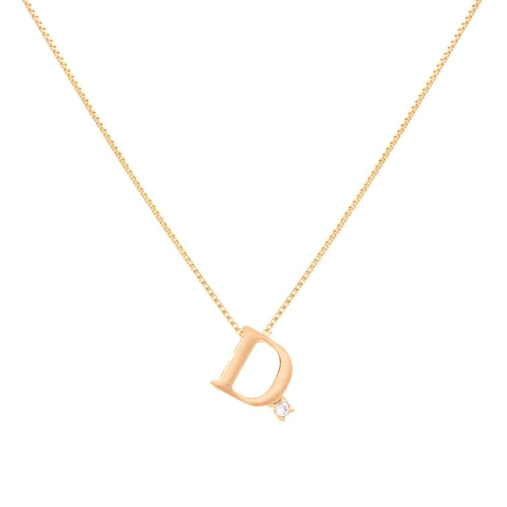 Semijoia - Colar Inicial Letra D com Ponto de Luz - Ouro 18k