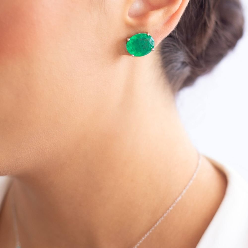Joia - Brinco Ear Jacket Pêndulo Madrepérola com Fusion Esmeralda e Tanzanita - Prata 925 Banhada no Ródio Branco Prata 4