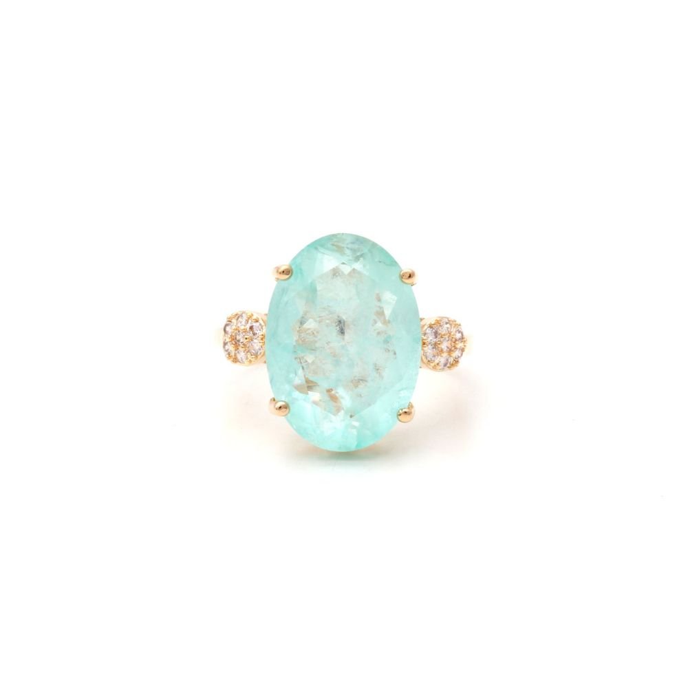 Semijoia - Anel Fusion Turmalina Light com Cristais Cravejados - Ouro 18k