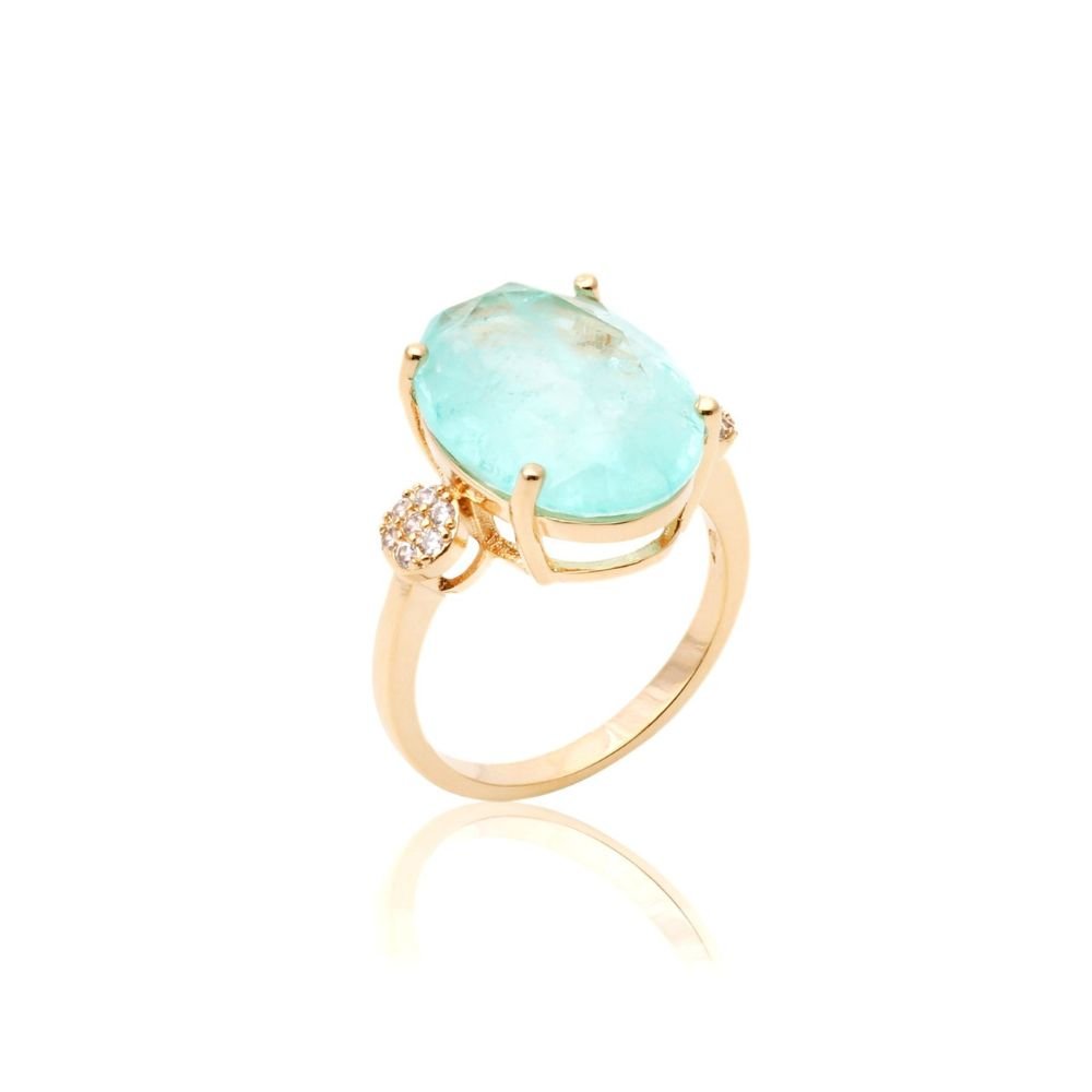 Semijoia - Anel Fusion Turmalina Light com Cristais Cravejados - Ouro 18k Dourado 2